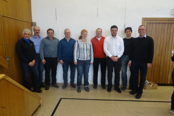 neue Vorstandschaft von links:Bernhard Wanke, Martin Simon, Willi Kuri, Klaus Simon, Christine Rombach, Arnold Schütz, Simon Blattert, Markus Becherer, Helmut Faller